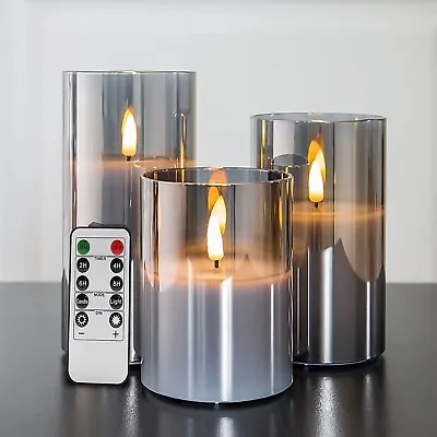 £19.95 • Buy 3 LED Candles Set With Remote Control Timer Flameless Flickering Glass Wax UK