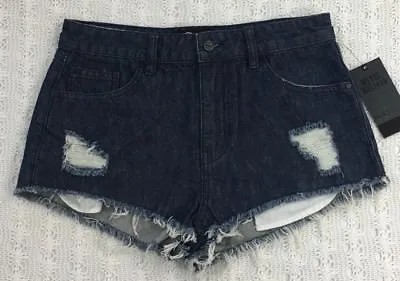 METAL MULISHA Denim Ripped Frayed Strutter Shorts Size 7 NWT Blue Jean $42 New • $15.59