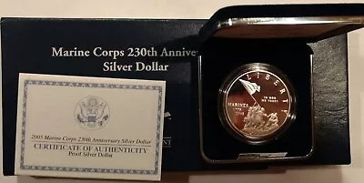 2005 MARINES Proof Silver Dollar Complete With Box Case & COA. #mn • $50