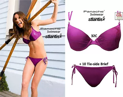 Panache Paradiso Magenta Triple Liquid Gel Padded Push-up Bikini 32C + 10 Brief • £34