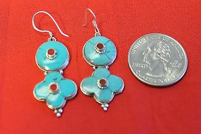 D18 Hand Made Tibetan Sterling Silver .925 Earring Turquoise Made In Nepal • $11.04