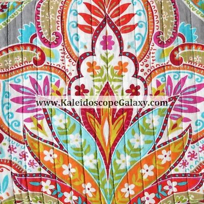 Moroccan Bohemian 3pc Full/Queen Quilt Gray Teal Orange White Tan Red Floral • $129.99