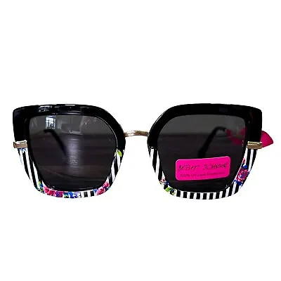 Betsey Johnson Slicker Than Average Sunglasses Square Cat Eye Black Floral • $18