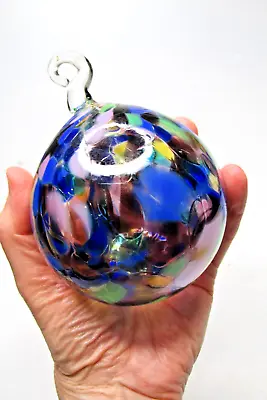 Vintage Blown Art Glass Blue Green Mosaic Jumbo BALL Christmas Ornament Italy • $20