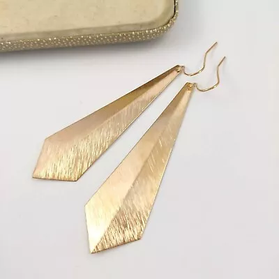 Long Lightly Textured Earrings Gold Tone Vintage Style  70s 80s Pierced Hook • £3.99