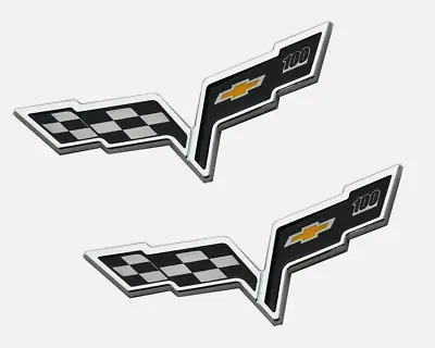 Car Hood Rear Badge Emblem Crossed Flags Black For Chevy C6 Corvette 2005-13 • $74.90