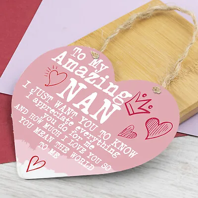 Nan Mothers Day Gifts Nanny Nanna Grandma Hanging Sign Heart Love Poem • £3.99