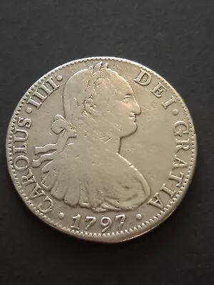 8 Reales Silver Coin Carolus Llll1797 Mo Mexico  • £180