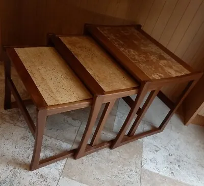 Teak Danish Style G Plan 3 Nesting Side Tables Wood Tile Top Mid Century Modern • £125