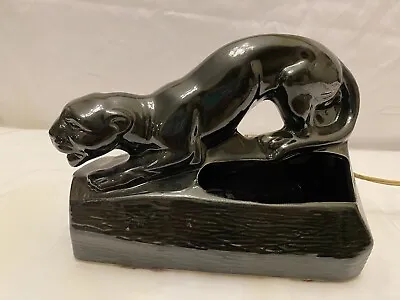 Vintage MCM Panther Jaguar Black Ceramic TV Lamp Planter Vase 8.75  X 6  Working • $39