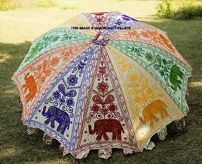 Indian Embroidery Elephant Garden Umbrella Outdoor Patio Parasols Large Umbrella • $164.99