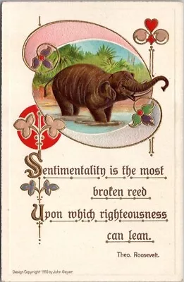 Vintage 1910 ROOSEVELT SERIES Embossed Animal Postcard ELEPHANT Bathing / Unused • $5.62