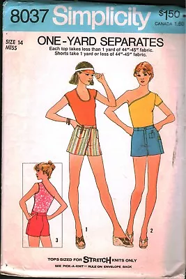 8037 Vintage Simplicity SEWING Pattern Misses 1970s One Yard Pullover Tops Short • $5.59