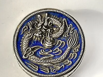 £4.20 • Buy An Antique/Vintage Silver And Enamel Chinese Dragon Pill Box, 33mm Diameter