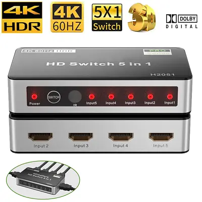 HDMI 2.0 Switch 4X1 5X1 4K 60Hz HDR With ARC Toslink Audio Extractor Splitter • $40.69