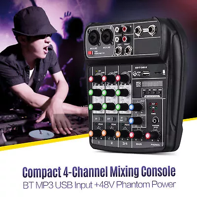 Portable 4 Channel Audio Mixer BT USB DJ Sound Mixing Console Reverb Effect O4E1 • $33.59