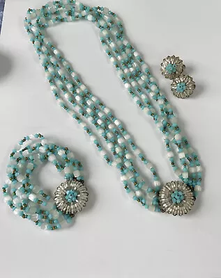 Vintage Vendome Satin Crystal Beaded Necklace Bracelet Earrings • $350