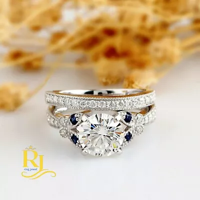 2.50 Carat Round Cut Moissanite Bridal Set Engagement Ring Solid 14k White Gold • $225.59