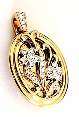 Vintage Crystals Flower Open Work Pendant Locket Gold Plated Elegant - 1.5 In • $8.95