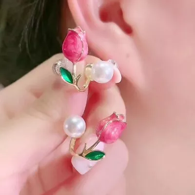 Korean Tulip Imitation Pearl Stud Earrings For Women Two Ways To Wear Ear StuYZ • $1.07