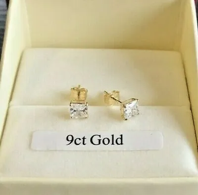 SOLID 9ct GOLD 4mm SQUARE 0.39ct DIAMOND-UNIQUE STUD EARRINGS MEN'S WOMENS BOXED • £55.99