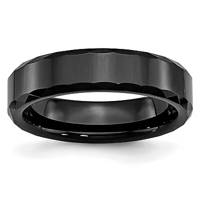 Ceramic Black Faceted Edge 6mm Ring Band Size 8 • $45.23