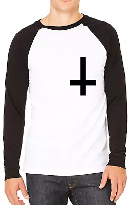 Inverted Cross Breast Print Mens Womans Funny Unisex Pocket Baseball T-Shirt • £13.99