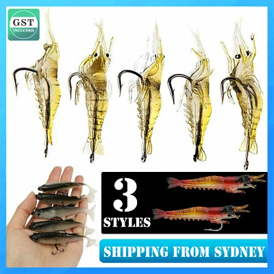 $7.99 • Buy 5/20x Soft Plastic Fishing Lure Tackle Prawn Shrimp Flathead Bream Cod Bass Glow