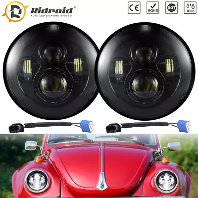 Black DOT 7inch LED Headlights Hi/Lo Sealed Beam For VW Beetle Bug 1967-1979 • $49.99