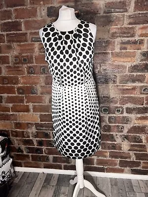Wallis White/black Sleeveless Polka Dot Dress Size 8 Vgc • £11.95