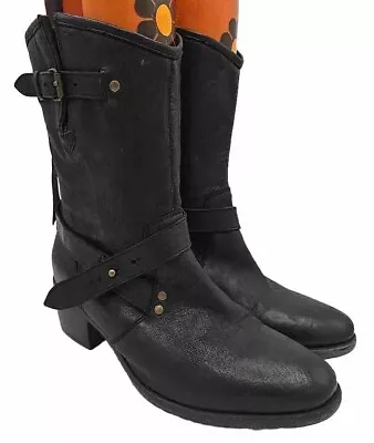 Women's UGG Collection Cattania Leather Heeled Biker Boots Black Size 9 • $44.99