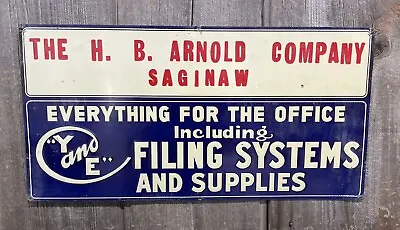 Vintage Embossed Y & E H B Arnold Office Supply Filing Systems Advertising Sign • $375