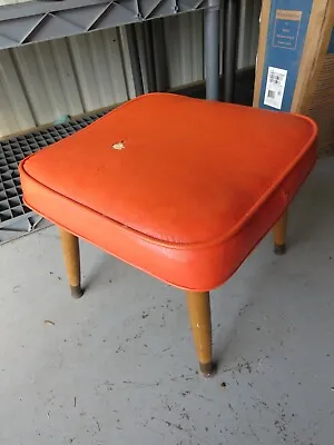 Vintage Danish Mid Century Modern Orange Naugahyde Footstool • $145