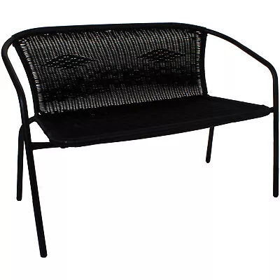 Black Rattan Wicker Bench 2 Person Garden Patio Furniture Metal Frame Stackable  • £59.99