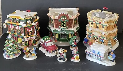 Disney Lighted Porcelain Mickey Main Street Christmas Village COMPLETE 10 PC SET • $140