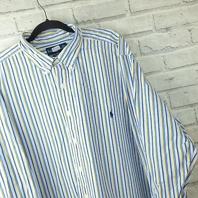 Mens Ralph Lauren Shirt Size 2XB 4XL XXXXL Striped Blue White Long Sleeve Logo • £29.99