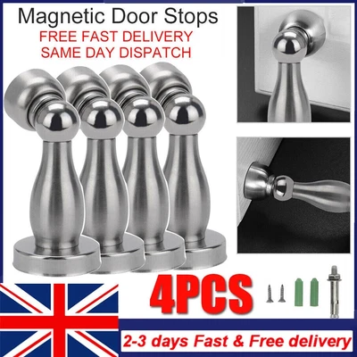 £7.20 • Buy 4x Magnetic Door Stops Buffer Wedge Stop Holder Metal Stopper Stainless Steel UK