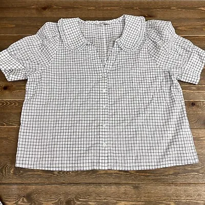 $33 • Buy Madewell Women's Peter Pan Collar Shirt In Windowpane Size 14