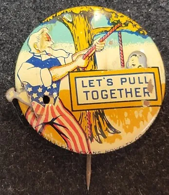 Vtg WWII Patriotic Uncle Sam Let’s Pull Together Mechanical Button Anti-hitler • $59.99