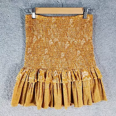 $77.99 • Buy SPELL & THE GYPSY Skirt Womens Small Yellow Boho Smocked Ruffle Floral Stretch