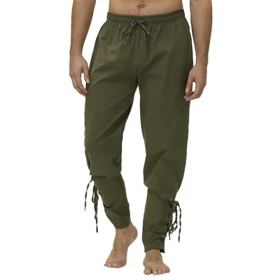 Men Lace Up Pants Solid Trousers Drama Theatre Clothes Loose Medieval Horseman • £25.19