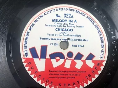 V-Disc #322 78rpm Single 12-inch Tommy Dorsey And His Orchestra Melody In A • $25.99