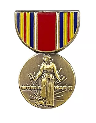 WWII US Military VICTORY Medal Ribbon Hat Lapel Double Pin Clutch Back • $4.59