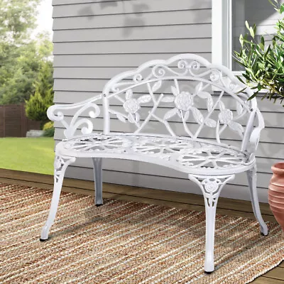 Vintage Weather & Rust-resistant Garden Bench Outdoor Patio Seat Cast Iron White • $178.95