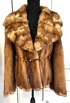 Gorgeous Ladies Cappuccino Brown Scalloped Saga Mink Fur Coat Jacket Sz M EU 44 • $1199