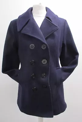 Military Style Pea Coat Red Pile Lined Navy Blue Small UK 8 - R250 • £30