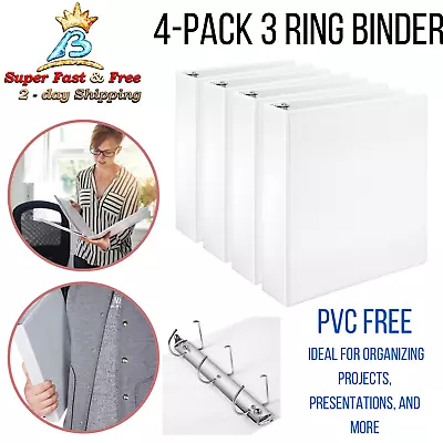 3 Ring Binder 1 Inch 1.5 Inch 2 Inch White Black 4 Pack School Office Supply • $19.90