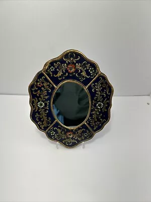 Vintage Glass Mirror Reverse Painted Glass Floral Blue Green Gold Red 8” X 6.5” • $50