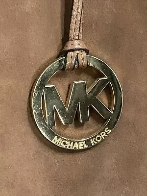 Mk Michael Kors Logo Handbag Fob Charm ~ 2  Gold Round Brown Leather • $10