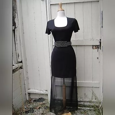 Vintage Dress 90s Prom Kenar Studio Maxi Black Long Sheer Dress Short Sleeve 6 • $42